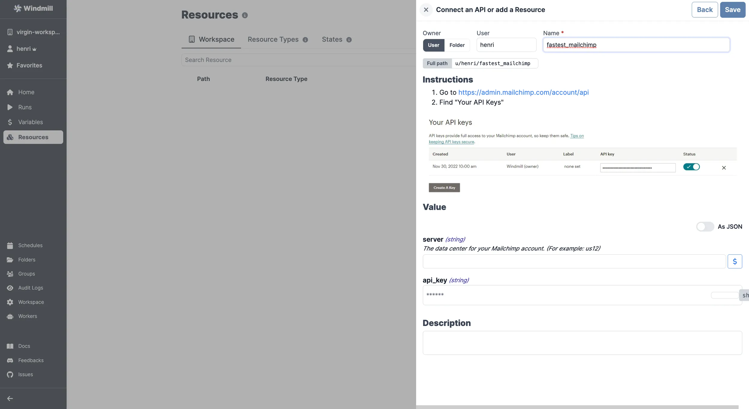 Add Mailchimp Resource